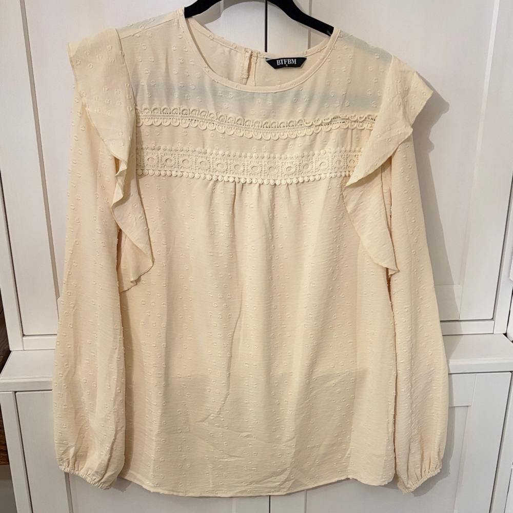 Ivory Ruffle-Trim Swiss Dot Blouse